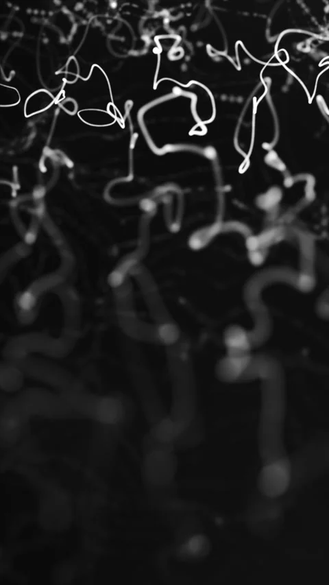 Abstract white glowing scribble-like trails floating in darkness with soft .. Video stock 323228746