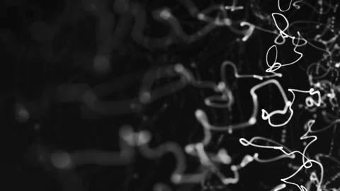 Abstract white glowing scribble-like trails floating in darkness Video stock 326141545