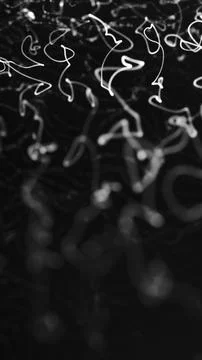 Abstract white glowing scribble-like trails floating in darkness with soft bl Illustrazione stock