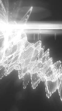 Abstract white glowing wave made of luminous lines and particles, symbolizing Stock Illustration