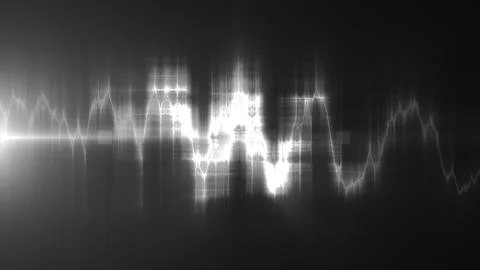 Abstract white glowing waveform on a dark background, illustrating clean so.. Stock Illustration