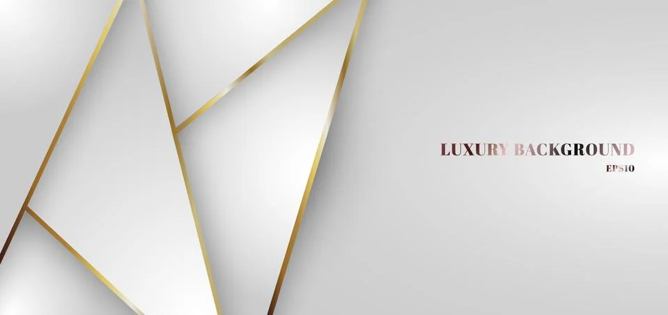 Abstract white gradient triangle low polygon pattern with golden line backgro Stock Illustration