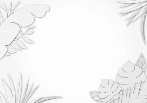 Abstract white grey background, tropical leafs leaves nature in simple pattern Stock Illustration