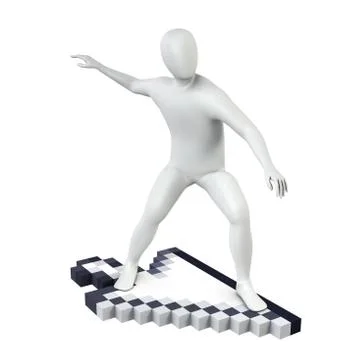 Abstract white guy rides on large computer cursor Stock-Illustration