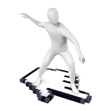 Abstract white guy rides on large computer cursor Abstract white guy rides... Foto stock