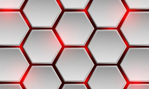 Abstract white hexagon red light power cyber technology futuristic geometric Stock Illustration