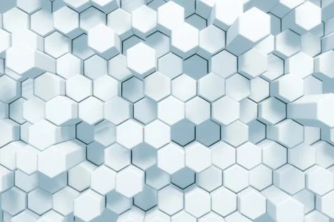 Abstract White Hexagonal Waving Surface Sci-Fi Background Stock Illustration
