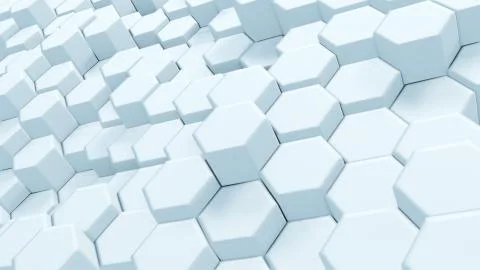 Abstract White Hexagonal Waving Surface Sci-Fi Background Stock Illustration