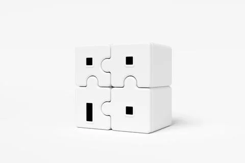 Abstract white house puzzle shape with entrance on white background. Modern Stock Illustration