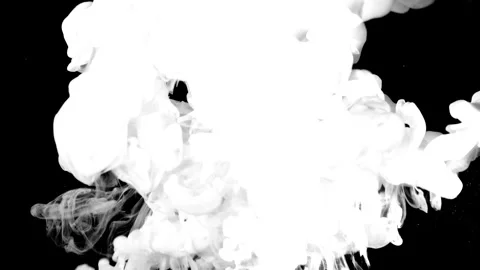 Abstract White Ink Cloud, Black Background, Eerie Atmosphere, Dreamlike Art Stock Footage 341780309