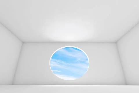 Abstract white interior background, empty room with blue sky Stock Illustration