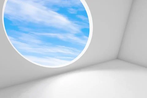 Abstract white interior background, an empty room with blue sky Stock Illustration