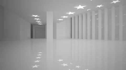 Abstract white interior with future columns and lights in the form of stars. Stock Footage 84923845