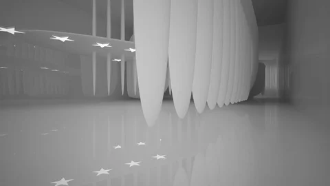 Abstract white interior with future columns and lights in the form of stars. Arc Stock Footage 85044121