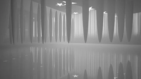 Abstract white interior with future columns and lights in the form of stars. Arc 스톡 동영상 85044280