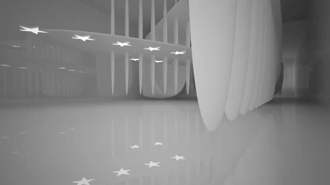 Abstract white interior with future columns and lights in the form of stars. Arc Stock Footage 85044792
