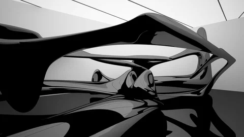 Abstract white interior of the future, with glossy black sculpture. Stock-Footage 83192595