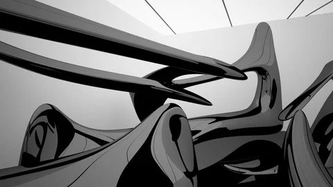 Abstract white interior of the future, with glossy black sculpture. 動画素材 83192603
