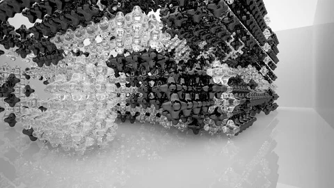 Abstract white interior of the future, with glossy black and glass sculpture.  Видео 83332829