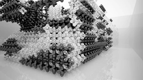 Abstract white interior of the future, with glossy black and glass sculpture.  Stock-Footage 83332865