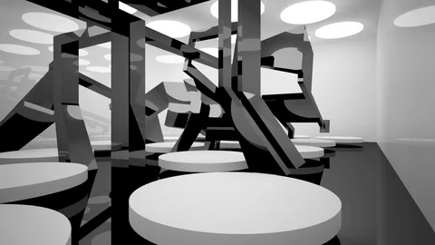Abstract white interior of the future, with glossy black wall and floor. Stock-Footage 83445449