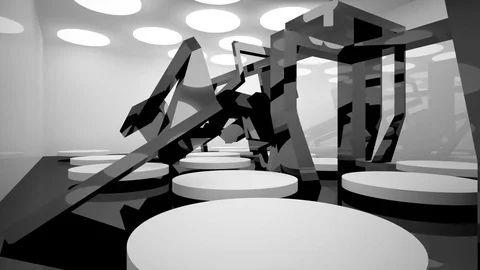 Abstract white interior of the future, with glossy black wall and floor. Stock Footage 83445451