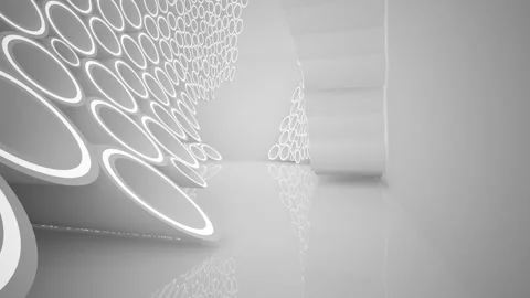 Abstract white interior of the future of solid rings, with neon lighting.  Stock Footage 87775078