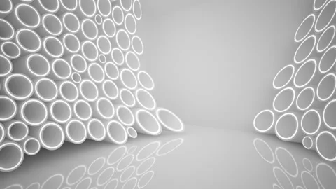 Abstract white interior of the future of solid rings, with neon lighting.  Stock Footage 87775139