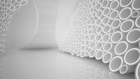 Abstract white interior of the future of solid rings, with neon lighting.  Stock Footage 87775159