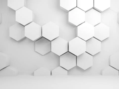 Abstract white interior with hexagon pattern 3 d Illustrazione stock