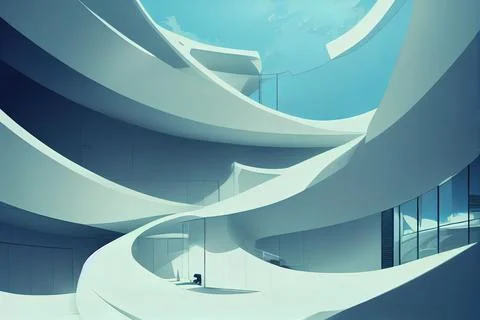 Abstract white interior highlights future. Architectural background. 3D Stock Illustration