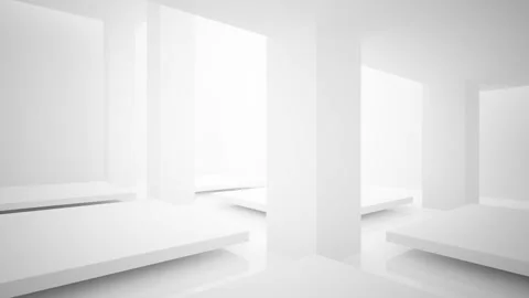 Abstract white interior multilevel public space with window.  Stock Footage 86791001
