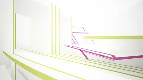 Abstract white interior multilevel public space with colored lines . Stock Footage 93967228