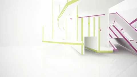 Abstract white interior multilevel public space with colored lines . Stock Footage 93967604