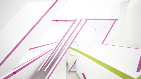 Abstract white interior multilevel public space with colored lines . Stock Footage 93968124