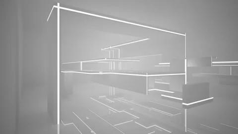Abstract white interior with neon lighting.  Видео 86428025