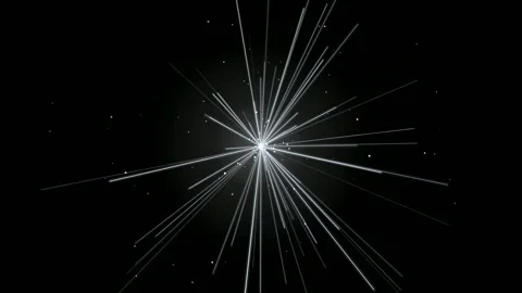 Abstract white light lines exploding from center on black background for Video stock 346202004