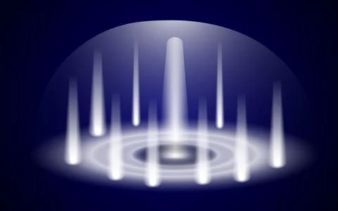 Abstract white light rays and glowing rings on dark blue background Stock Illustration
