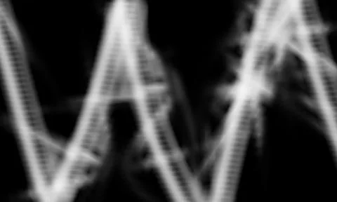 Abstract white light waves on black background. Glowing digital lines formi.. Stock Illustration