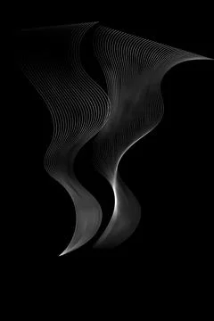 Abstract white line grey wave gray band on black background raster Stock Illustration