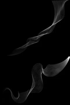 Abstract white line grey wave gray band on black background raster Stock Illustration