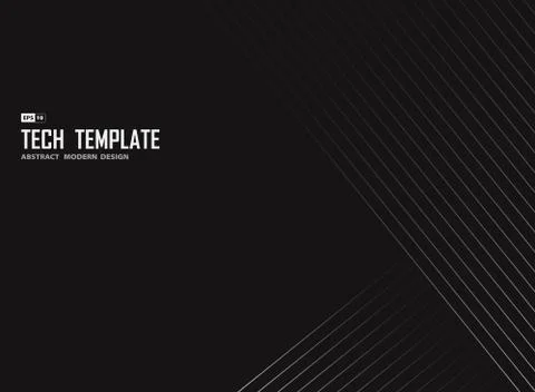 Abstract white line tech stripe on black background design template. Stock Illustration