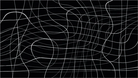 Abstract White Lines Flowing Over Black Background With Copy Space Video stock 342511761