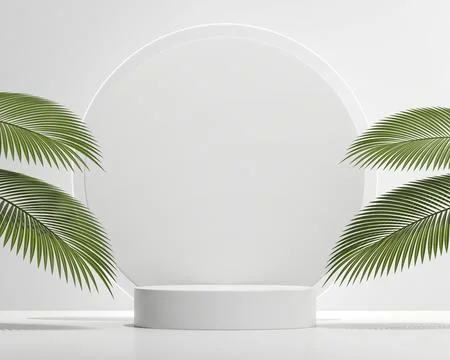 Abstract white marble platform podium showcase for product display with pal.. Stock Photos