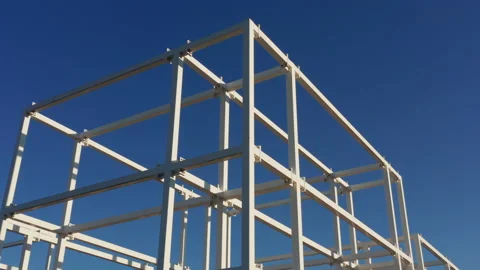 Abstract white metal construction: square and cube shaped cage Stock Footage 151780315