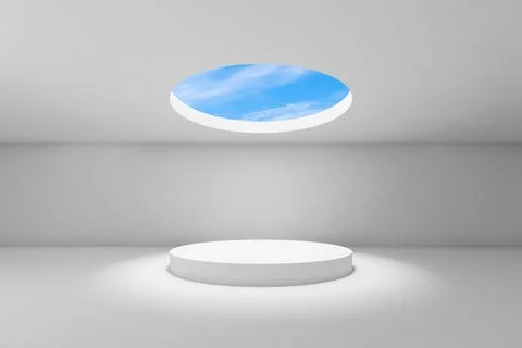 Abstract white minimal interior background, showroom with blue sky Stock Illustration