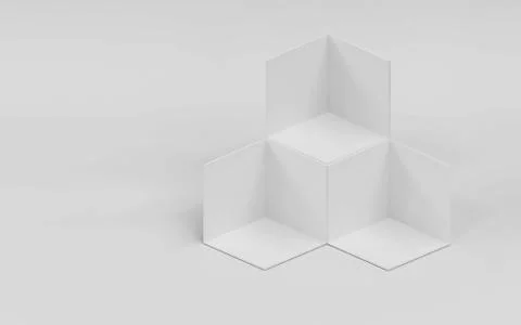 Abstract white modern architecture background with white cubes on the wall 3d Stock Illustration