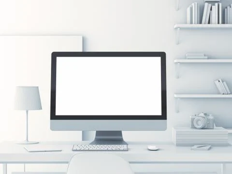 Abstract white modern workspace. 3d rendering Stock Illustration