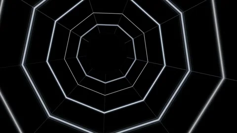 Abstract white neon web tunnel rotating on black background with futuristic.. Vídeo Stock 346092662
