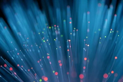 Abstract White Optical Fiber Bundle on Black Background. future technology 库存照片